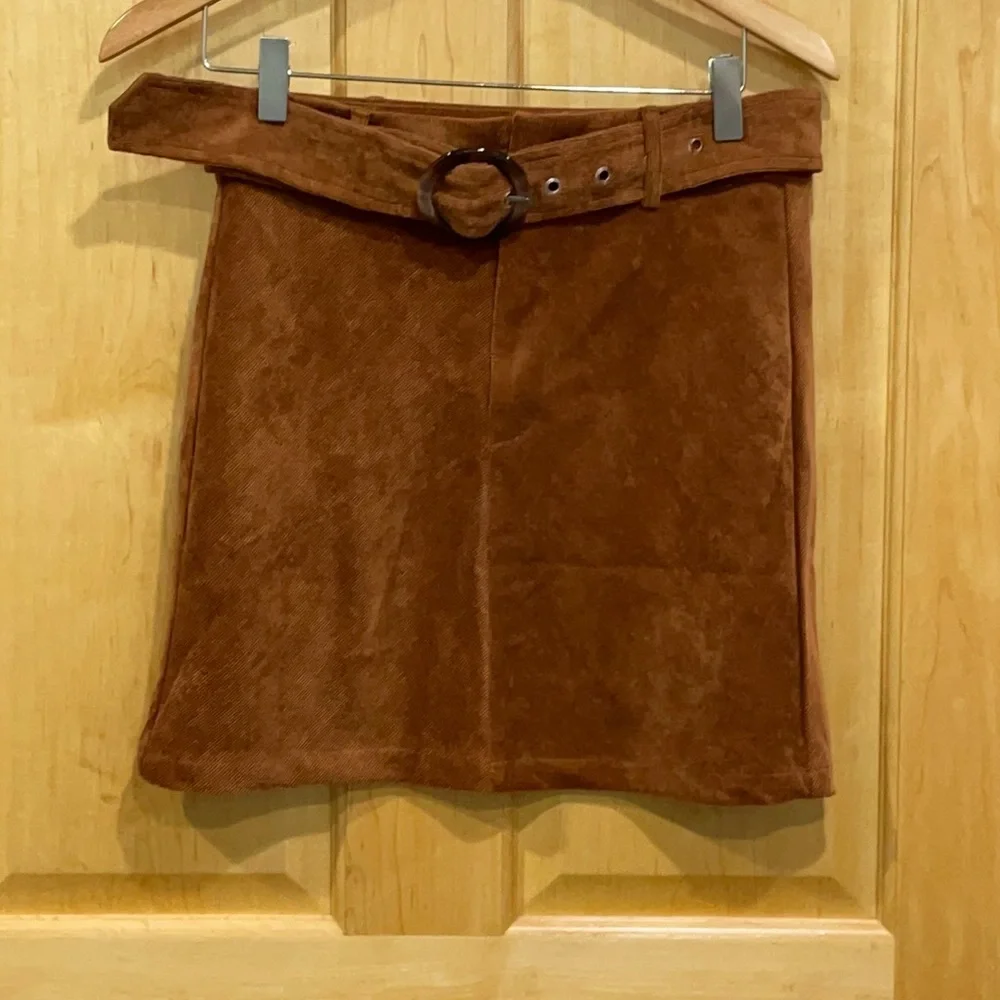 Shein brown corduroy belted skirt size S